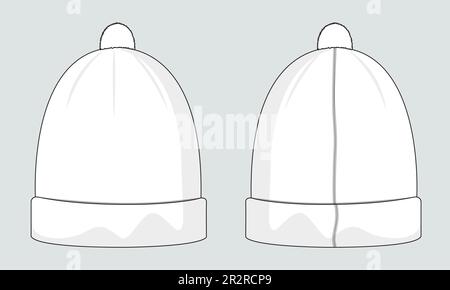 Beanie hat technical drawing fashion flat sketch vector illustration template front and back views Stock Vector