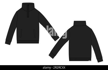 Long sleeve zipper with pocket tracksuits jacket sweatshirt technical fashion flat sketch vector illustration template front and back view. Stock Vector
