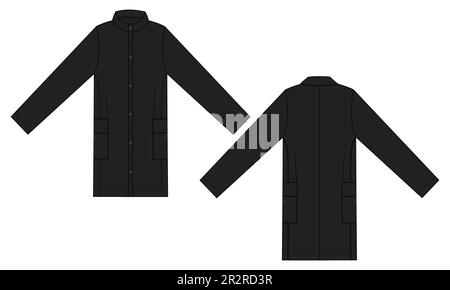 Long sleeve knee length vector illustration template front and back views isolated on white background Stock Vector