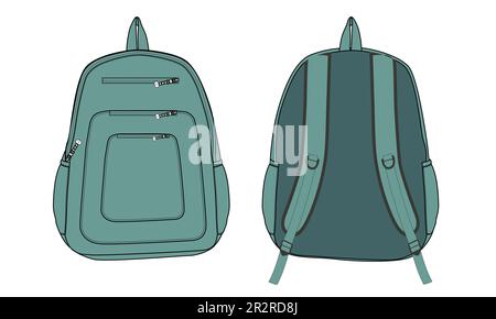 Backpack Technical drawing fashion flat sketch vector illustration template front and back views isolated on white background Stock Vector