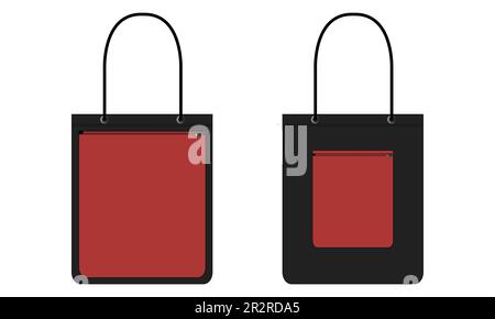 Shopping bag Technical drawing fashion flat sketch vector illustration template front and back views isolated on grey background Stock Vector