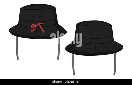 Bucket hat Technical drawing fashion flat sketch vector illustration template front and back views isolated on white background Stock Vector
