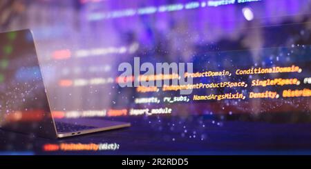 Programming code on the laptop screen. Notebook Stock Photo