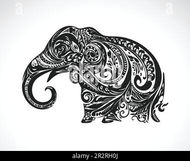 Vector of beautiful elephant pattern on white background. Wild Animals. Easy editable layered vector illustration. Stock Vector