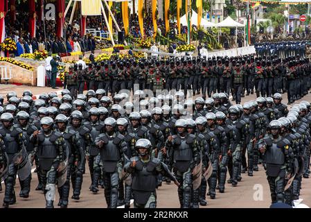 Yaounde, Cameroon. 20th May, 2023. Army and police troops march during the National Day celebration in Yaounde, Cameroon, May 20, 2023. Cameroon marked on Saturday the 51st anniversary of its National Day with a military and civilian parade in Yaounde. Credit: Kepseu/Xinhua/Alamy Live News Stock Photo