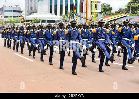 Yaounde, Cameroon. 20th May, 2023. Students from the Inter-Army Military School (EMIA) march during the National Day celebration in Yaounde, Cameroon, May 20, 2023. Cameroon marked on Saturday the 51st anniversary of its National Day with a military and civilian parade in Yaounde. Credit: Kepseu/Xinhua/Alamy Live News Stock Photo