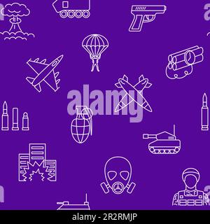 War and military seamless pattern in line style. Vector illustration. Stock Vector