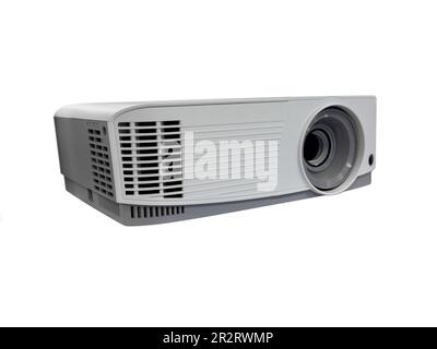 White LCD projector isolated on white background. Video presentation and home theatre entertainment equipment. Stock Photo