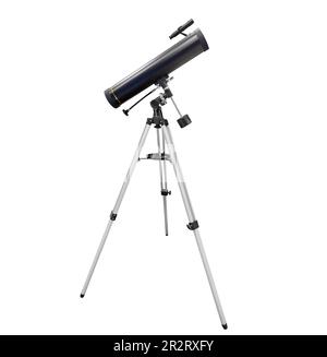 Telescope isolated on a white background. Modern telescope isolated on a white background. Telescope on tripod Stock Photo
