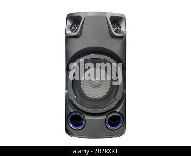 Portable wireless bluetooth speaker isolated on white background. Digital wireless sound speaker isolated. Big portable bluetooth loudspeaker. Stock Photo