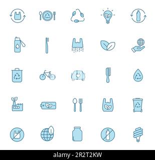 zero waste line vector icons in two colors Stock Vector