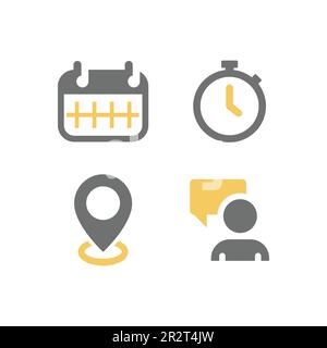 Date, time and address vector icon set. Contact us glyph icons. Stock Vector