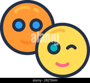 Round sunny emoji smile and wink eye. Reaction to message in email chat. Approval sign greeting online interlocutor. Simple cartoon outline vector iso Stock Vector