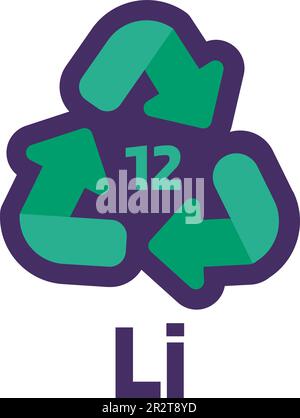 Notice Li number 12 for industrial products marking. Recycle code for metals. Informing consumer of package properties and chemical composition . Gree Stock Vector