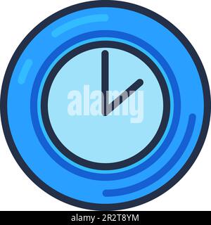 Wall clock with minute and hour hand. Round watches for measuring time. Countdown, timely return to workplace with lunch break. Simple cartoon outline Stock Vector