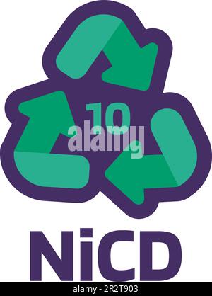Notice Ni CD number 10 for industrial products marking. Recycle code for metals. Informing consumer of package properties and chemical composition . G Stock Vector