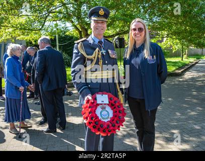 Veterans and members of 617 Squadron and the Royal Air Force attend a service of remembrance for the 80th Anniversary of the Dambusters Raid at the memorials in Woodhall Spa Lincolnshire  (Photo by Lisa Harding/News Images) Stock Photo