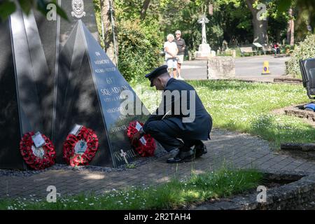 Woodhall Spa, UK. 21st May, 2023. Veterans and members of 617 Squadron and the Royal Air Force attend a service of remembrance for the 80th Anniversary of the Dambusters Raid at the memorials in Woodhall Spa Lincolnshire (Photo by Lisa Harding/News Images) in Woodhall Spa, United Kingdom on 5/21/2023. (Photo by Lisa Harding/News Images/Sipa USA) Credit: Sipa USA/Alamy Live News Stock Photo