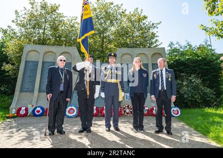 Woodhall Spa, UK. 21st May, 2023. Veterans and members of 617 Squadron and the Royal Air Force attend a service of remembrance for the 80th Anniversary of the Dambusters Raid at the memorials in Woodhall Spa Lincolnshire (Photo by Lisa Harding/News Images) in Woodhall Spa, United Kingdom on 5/21/2023. (Photo by Lisa Harding/News Images/Sipa USA) Credit: Sipa USA/Alamy Live News Stock Photo