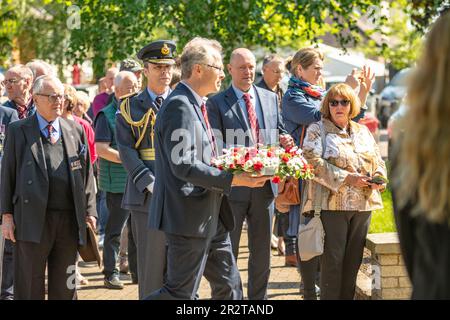 Woodhall Spa, UK. 21st May, 2023. Veterans and members of 617 Squadron and the Royal Air Force attend a service of remembrance for the 80th Anniversary of the Dambusters Raid at the memorials in Woodhall Spa Lincolnshire (Photo by Lisa Harding/News Images) in Woodhall Spa, United Kingdom on 5/21/2023. (Photo by Lisa Harding/News Images/Sipa USA) Credit: Sipa USA/Alamy Live News Stock Photo