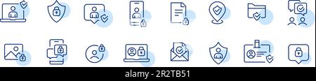 Secure internet presence icons. Safe interactions, protected profile and location. Pixel perfect, editable stroke icons Stock Vector