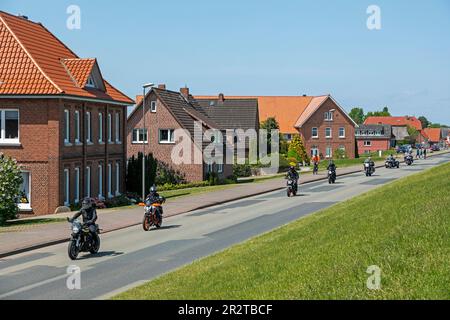 Motorcyclists riding through Hoopte, Winsen (Luhe), Lower Saxony, Germany Stock Photo