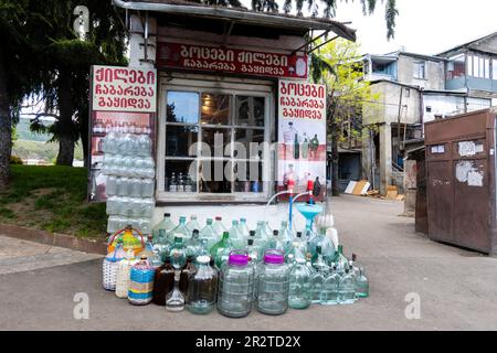 Empty bottles, plastic containers, bottle collection point. Tbilisi Georgia Stock Photo