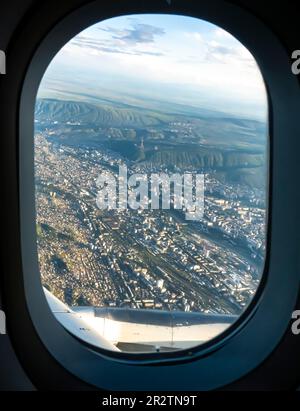 Tbilisi Georgia - aircraft jet engine - aerial view from an airplane window seat Stock Photo