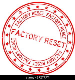 Grunge red factory reset word with star icon round rubber seal stamp on white background Stock Vector