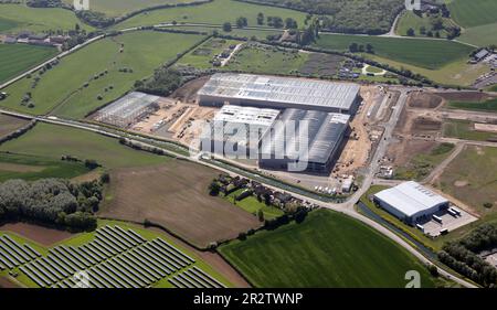 aerial view of new industrial units being built between Glentrool Avenue & Lennerton Lane on the Sherburn industrial estate area, North Yorkshire Stock Photo