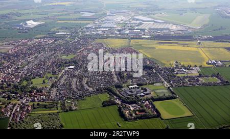 aerial view of Sherburn in Elmet town and the Industrial Estate & Airfield in the background Stock Photo