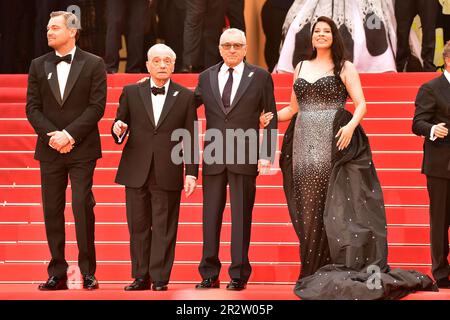 Leonardo Di Caprio, Martin Scorsese, Robert De Niro and Cara Jade Myers attend the premiere of „Killers of the Flower Moon“ at the 76th annual Cannes Stock Photo