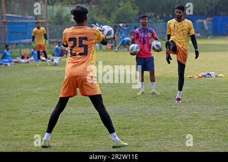 Abahani Ltd. footballers attend parctice session at club ground  at Dhannmondi in Dhaka, Bangladesh.Abahani Limited Dhaka, also referred as Dhaka Abah Stock Photo