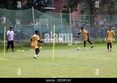 Abahani Ltd. footballers attend parctice session at club ground  at Dhannmondi in Dhaka, Bangladesh.Abahani Limited Dhaka, also referred as Dhaka Abah Stock Photo