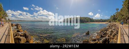 Panoramic picture of Manly Beach near Sydney during the day in sunshine in summer Stock Photo