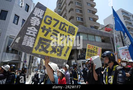 Hiroshima, Japan. 21st May, 2023. People rally in a protest against the Group of Seven (G7) summit in Hiroshima, Japan, May 21, 2023. Credit: Zhang Xiaoyu/Xinhua/Alamy Live News Stock Photo