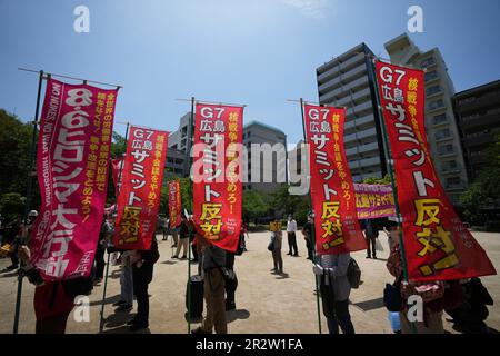 Hiroshima, Japan. 21st May, 2023. People rally in a protest against the Group of Seven (G7) summit in Hiroshima, Japan, May 21, 2023. Credit: Zhang Xiaoyu/Xinhua/Alamy Live News Stock Photo