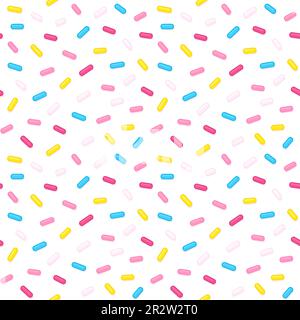Bright sugar sprinkles seamless pattern. Donut glaze or birthday cake decoration on white background. Fun cartoon vector texture. Stock Vector