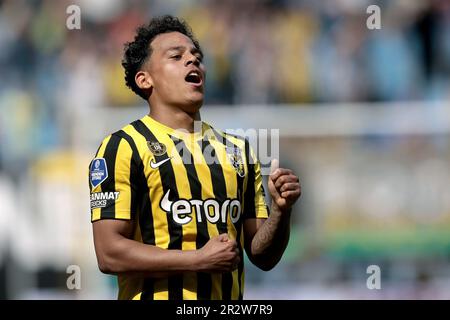 ARNHEM - Million Manhoef of Vitesse celebrates the 5-0 during the Dutch premier league match between Vitesse and FC Groningen at the Gelredome on May 21, 2023 in Arnhem, Netherlands. ANP JEROEN PUTMANS Stock Photo