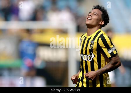 ARNHEM - Million Manhoef of Vitesse celebrates the 5-0 during the Dutch premier league match between Vitesse and FC Groningen at the Gelredome on May 21, 2023 in Arnhem, Netherlands. ANP JEROEN PUTMANS Stock Photo