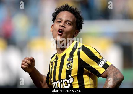 ARNHEM - Million Manhoef of Vitesse celebrates the 5-0 during the Dutch premier league match between Vitesse and FC Groningen at the Gelredome on May 21, 2023 in Arnhem, Netherlands. ANP JEROEN PUTMANS Stock Photo