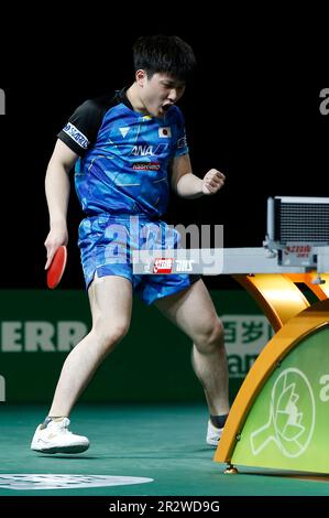 Durban, South Africa. 21st May, 2023. Sarah Jalli (R) of the United States  reacts during the women's singles first round match between Hayata Hina of  Japan and Sarah Jalli of the United