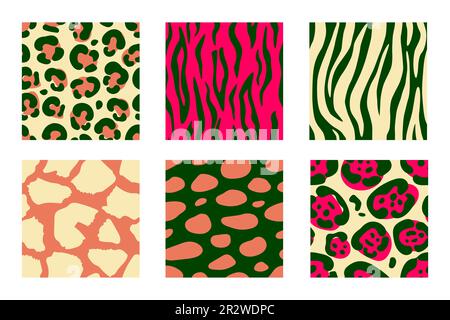 Animal skin patterns in trendy pink and green colors.  Stock Vector