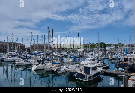 Sailing boats at Milford Waterfront, Milford Haven, Pembrokeshire Stock Photo