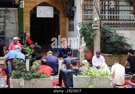 Beirut, Lebanon. 19th May, 2023. Faithful attend the friday's prayer at a Sunni muslim mosque, Beirut, Lebanon, May 19 2023. (Photo by Elisa Gestri/SIPA USA) Credit: Sipa USA/Alamy Live News Stock Photo