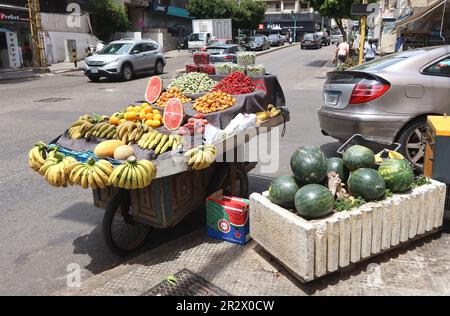 Beirut, Lebanon. 19th May, 2023. Fruit on sale on a street of Beirut, Lebanon, May 19 2023. (Photo by Elisa Gestri/SIPA USA) Credit: Sipa USA/Alamy Live News Stock Photo