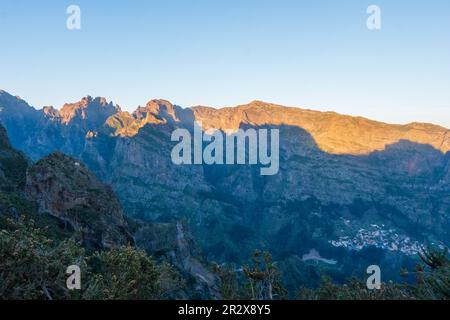 The highest peak of Madeira Pico Ruivo at sunset. Stock Photo