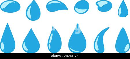 Blue raindrops icons, decorative pears or drops various shapes set. Isolated water drips signs, abstract falling wet neoteric vector clipart Stock Vector
