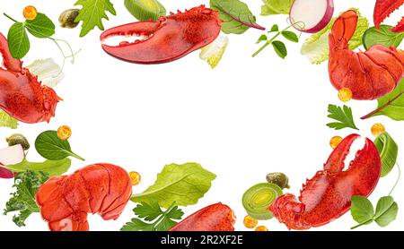 Seafood frame, lobster claws and tails isolated on white background Stock Photo