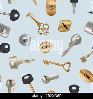 Keys pattern. Seamless background with key and keyholes decent vector design template Stock Vector